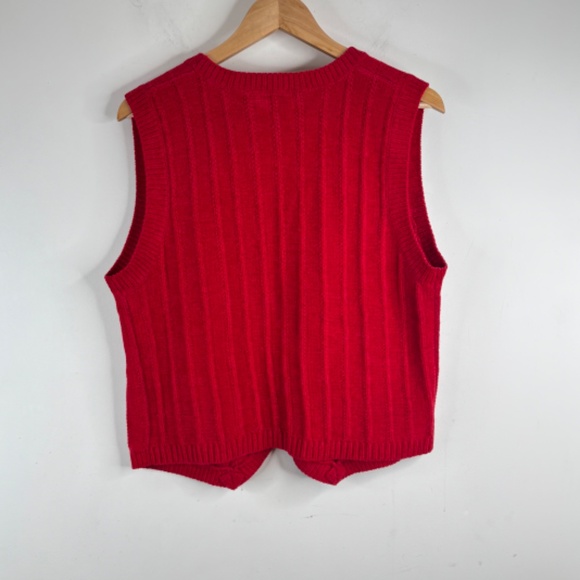 VTG 90s Red Ribbed Sweater Vest M Chenille Granny Retro Academia Preppy Xmas - Picture 4 of 8